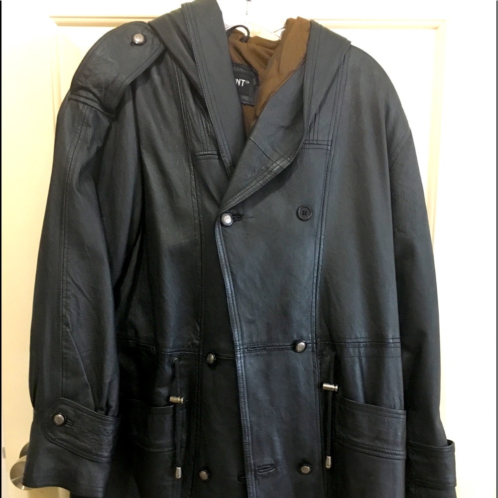 Women’s black leather hoodie jacket. Size Small